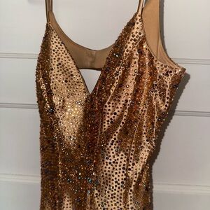 Faviana Gold Embellished Maxi Dress